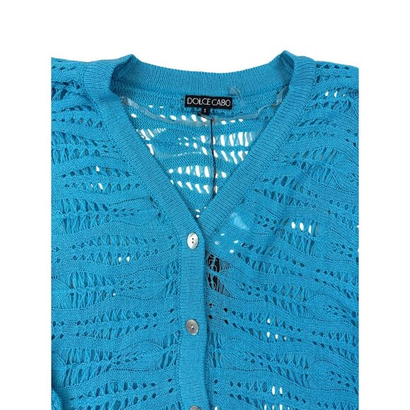 NEW Dolce Cabo Women's Sweater Aqua Blue Crochet Button Long Sleeve Small - Picture 2 of 11